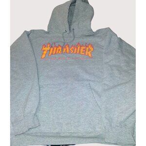 Vintage Thrasher Magazine Gray Heavyweight Pullover Hoodie With Flame Logo Size